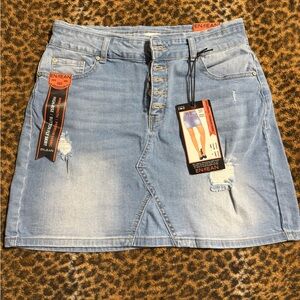 Light Blue Denim Skirt with Distressed Details